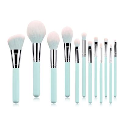 China Princess Logo Polish Makeup Brush Adjustable Smudge Brush 12PCS Ice Blue Wooden Nylon Multifunctional Makeup Brush for sale