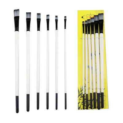 China 6PCS Crowd White Wood Pole Paint Nylon Flat Main Brush Available For Customization Logo Artist Flat Paint Brush for sale