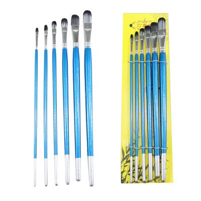 China 6PCS Blue Wooden Crowd Pole Horse Painting Hair Brush Can Be Customized Made In China Watercolor Brush Painting Brush Set for sale