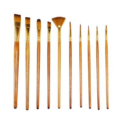 China 10PCS Crowd Nylon Wood Handle Painting Brush Can Be Customized Professional Logo Artist Brushes for sale