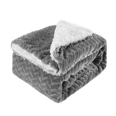 China Luxurious Solid Color Anti-pilling Jacquard Sherpa Blanket Death Gray 100% Polyester for sale