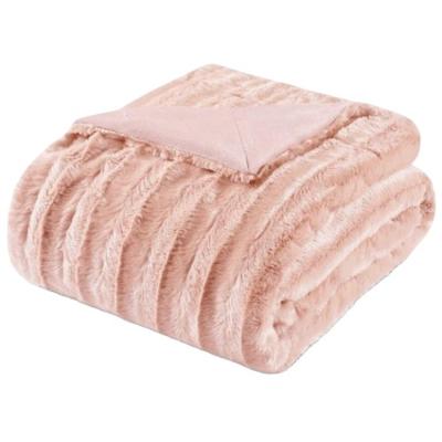 China 2 Ply Baby Blanket Pink Stripe PV Fabric Kids Soft Anti-static Faux Fur Plush Blanket Luxury Fur for sale