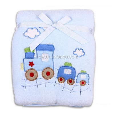 China Good 100% Polyester Disposable Newborn Baby Boy Stroller Muslin Baby Blanket With Satin Trim for sale