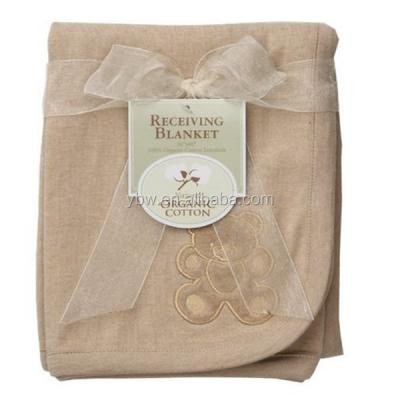 China Disposable Baby Safety Organic Embroidered Baby Bath Towel Receiving Blanket, Mocha for sale