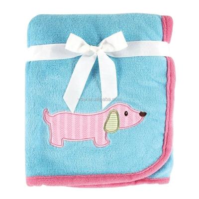 China Baby Products Anti-pilling Blue Dog Newborns Wraps For Cribs Coral Fleece Baby Blankets for sale