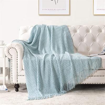 China Chunky Acrylic Throw Blanket Soft Cozy Anti-Static for Sofa Cover Light Weight Knitted with Tassels for sale