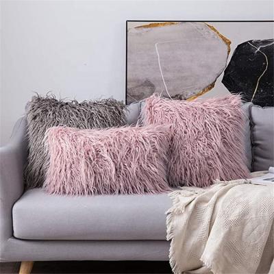 China Home Decorative Wholesale Anti Dust Mite Sofa Tile Case Plush Wool Cushion Cover Faux Hairy Fur for sale