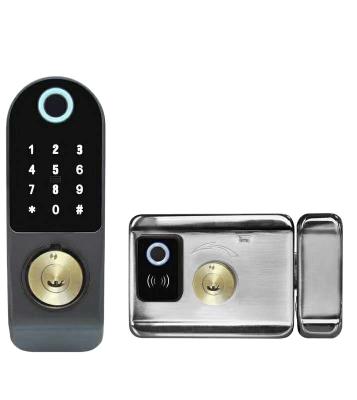 China Either-Or: App or biometric WiFi remote contrl both sides fingerprint cua cua van cerraduras tay exterior door R5 electronic door lock with Tuya TTlock app for sale