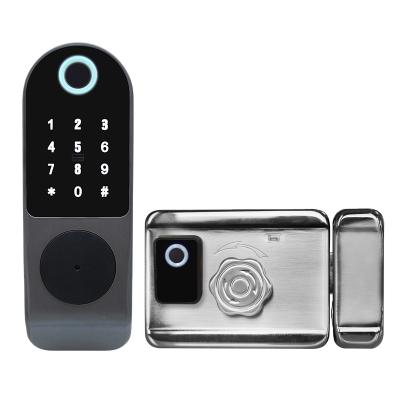 China Either-Or: Remote contrl Key&Fingerprint&Card&TTLOCK Double Sided App or APP and Metal Rim Van cua Tuya WIFI khoa digital door lock smart door tay for sale