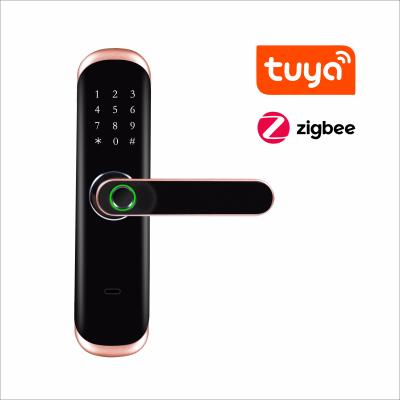 China 300 Tuya Zigbee Door Lock Smart Biometric Lock Fingerprint Door Handle Keyless Digital Lock for sale