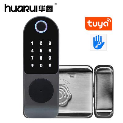 China Either-or: Huaruilock WiFi fingerprint cerraduras remote biometric outdoor app or keypad auto lock door contrl Para puertas Digital cord with Tuya app for sale