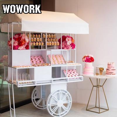 China 2022 WOWORK Fushun Birthday Party Backdrop Display Metal Candy Dessert Trolley Waterproof For Wedding Party Decoration for sale