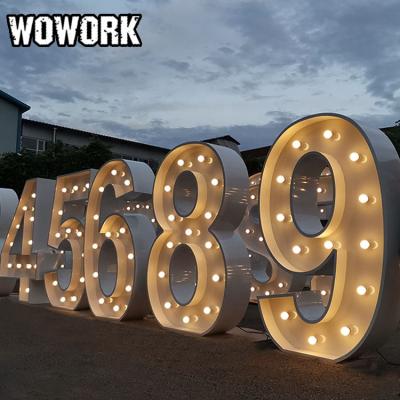 China Big Large Large Waterproof Event WOWORK Fushun LED Marquee Neon Light Metal Up Letters Numbers For Wedding Decoration for sale