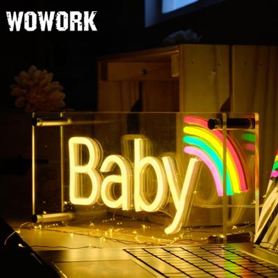 China WOWORK Waterproof 3D Customized Wall Art Craft Wedding Decoration Clear Box Acrylic Neon Sign For Marriage Proposal for sale