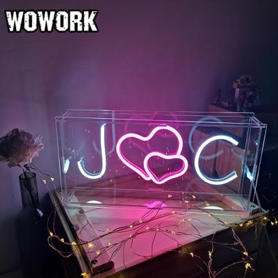 China WOWORK home store decoration wall art waterproof hand crafted 3d led 12v 5v usb neon sign in acrylic box for sale