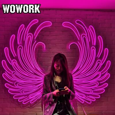 China INS Factory Direct Fashion RGB Waterproof WOWORK 3D Wings Custom Neon Light Decoration For Party Photo Props for sale