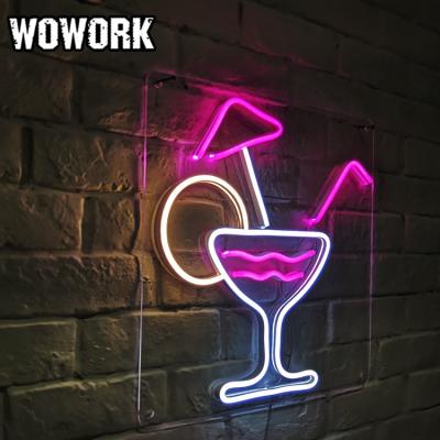 China Factory Direct Waterproof WOWORK Custom RGBW Restaurant Bar Store Decorate Cable Led Neon Sign With Acrylic Backer Board for sale