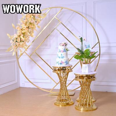 China 2022 WOWORK Fushun Wedding Event Celebration Metal Pedestal Set Cylinder Pedestal Stand Desert Waterproof Tables For Kids Party Supplies for sale