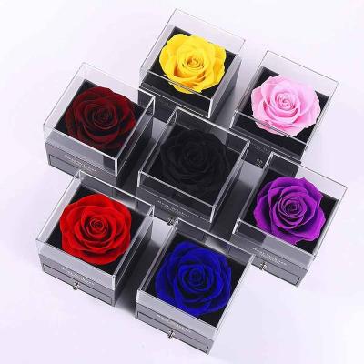 China UO Preserved Gorgeous Romantic Real Rose Jewelry Box Holder Eternal Preserved Handmade Rose Artificial Flowers Wedding Birthday Valentine Gifts For Women for sale