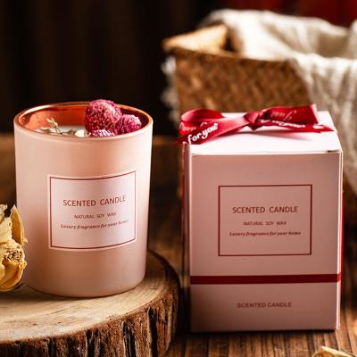 China UO Home Nature Wedding Decoration Flowers Essential Oil Candle Dry Single Glass Jars Aromatherapy Luxury Vegan Soy Wax Scented Candles for sale