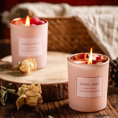 China UO Home Nature Wedding Decoration Flowers Essential Oil Candle Dry Single Glass Jars Aromatherapy Crystal Soy Wax Scented Candles Luxury for sale