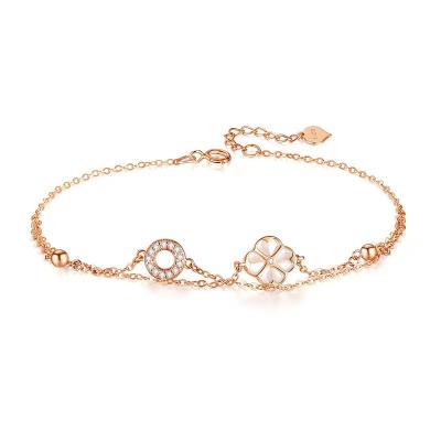 China High Quality Hot Sale Design Women's Classic Four Leaf Clover And Real Round Cake 18K Gold Bracelet for sale