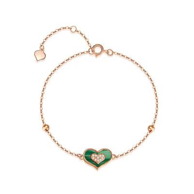 China Hot Sale Real Gold CLASSIC Women's 18K Solid Gold New Arrival Custom Length Malachite Heart Bracelet for sale