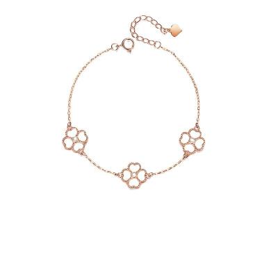 China CLASSIC Trendy Women's Solid Gold 18K Floral Round Clover Three Thin Bracelet for sale