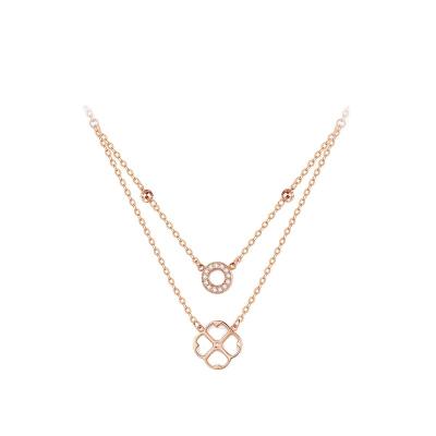 China Factory Promotion CLASSIC Price 18K Gold Four Leaf Clover And Diamond Round Pie Necklace for sale