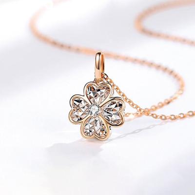 China Fashion 18K Rose Gold Necklace Four Leaf Clover Classic Diamond Necklace Girls Set Simple Style Clavicle Chain for sale