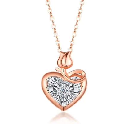 China 18k gold diamond-encrusted love necklace design feeling love Rose Heart Necklace Pendant 18k set straight hai Valentine's Day gift chain necklace female factory for sale