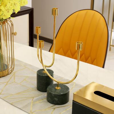 China Luxury Candle Holder Candle Holders Marble Decorative Stone Pillar Candle Holder Set Gold Candlestick Holder for sale