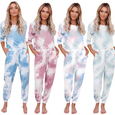 China Breathable Summer AliExpress Amazon Tie Dye Print Casual Sports Long Sleeve Pantset for sale