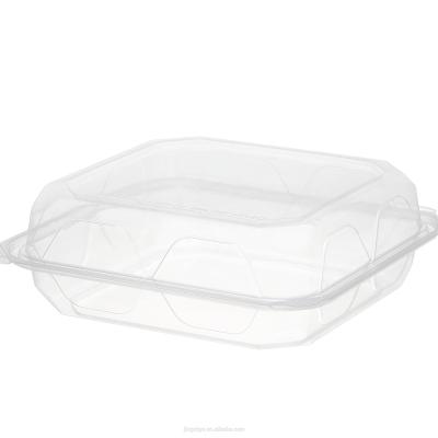 China PET Concise Design Disposable Plastic Food Bakery Containers PET Clear Hinged Blister Tray for sale