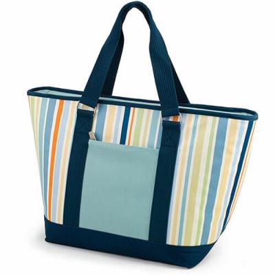 China Multifunctional Canvas Cooler Tote Bag Light Blue Convenient Outside Pocket for sale