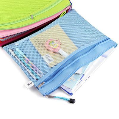 China Double Layer Nylon Mesh Transparent Zipper Pencil Bags , File Document Bag for sale