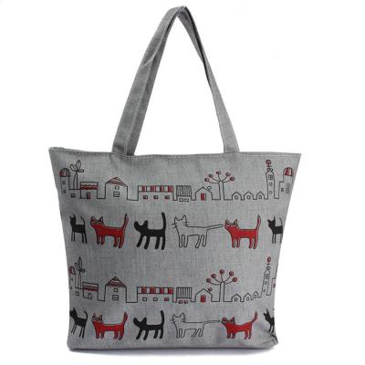 China Print Animal Cartoon Womens Canvas Shopper Bag With Shoulder Straps for sale