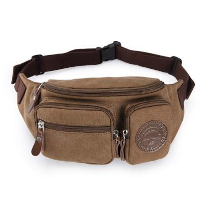 China Mens Three Pockets Canvas Waterproof Fanny Pack Waist Bags With Adjustable Strap for sale