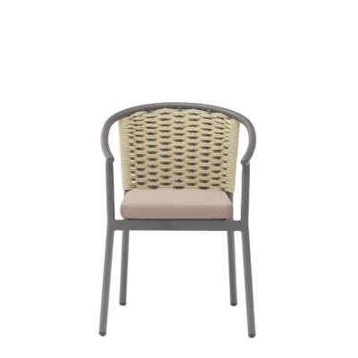 China Patio Lounge (Other) Adjustable Stackable Cushion Aluminum Rope Round With Arm Woven Modern Dining Chair for sale