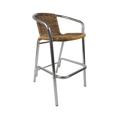 China Outdoor Stainless Steel Rattan Bar Chair Modern Minimalist Stackable Metal High Stool for sale