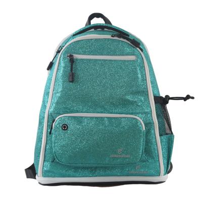 China Custom Fashion Glitter Waterproof Backpack Green Color Fashion Travel Backpack For Girl Cheerleading Team for sale