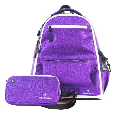 China Waterproof Purple Color Sparkle Cheerleading Backpack Fashion Travel Backpack Girl School Bag for sale