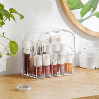 China Division Viable Clear Plastic Lipstick Organizer Makeup Holder Cosmetic Storage Box With Dust Cover for sale