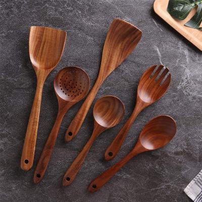 China Sustainable 6 Pieces Spoon Spatula Home Kitchen Tools Wooden Cookware Sets De Cozinh Cuisin For Kitchen for sale