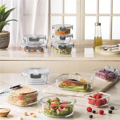 China Square Round 24pcs Microwavable Rectangle Airtight Glass Food Storage Containers Set For Food Storage With Lid for sale