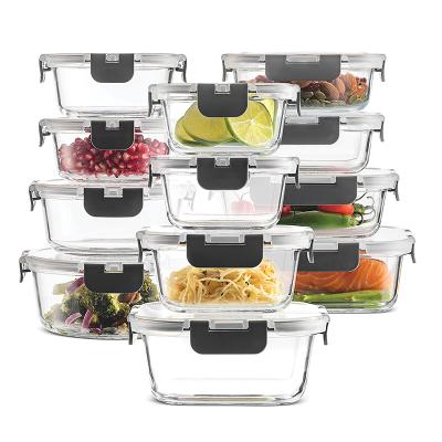 China Hinged Airtight Food Container 100% Leakproof Microwavable Air Tight Glass Food BPA Free Storage Set With Locking Lid for sale