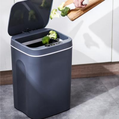 China Sustainable Smart Plastic Trash Can Lid Waste Bin Auto Open Touchless Smart Trash Can for sale