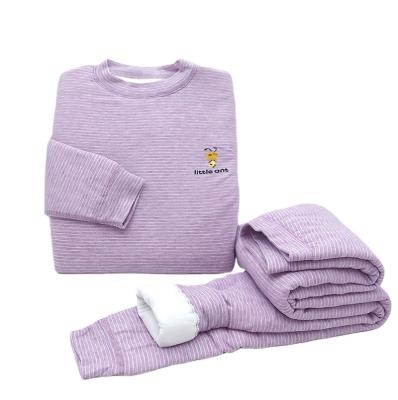 China Chinese style winter warm pajamas thicken for boys and girls sleepwear striped fleece thermal underwear for sale