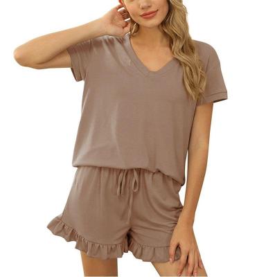 China QUICK DRY loose short sleeve V-neck two-piece shorts set wholesale loungwear suits for women for sale