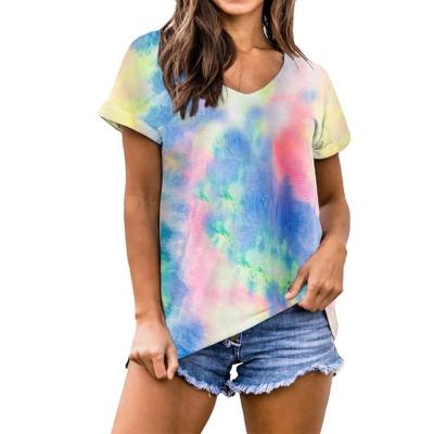 China Anti-wrinkle gradient color tie-dye polyester T-shirt wwxxxcom loose short sleeve top T-shirt supplier for sale